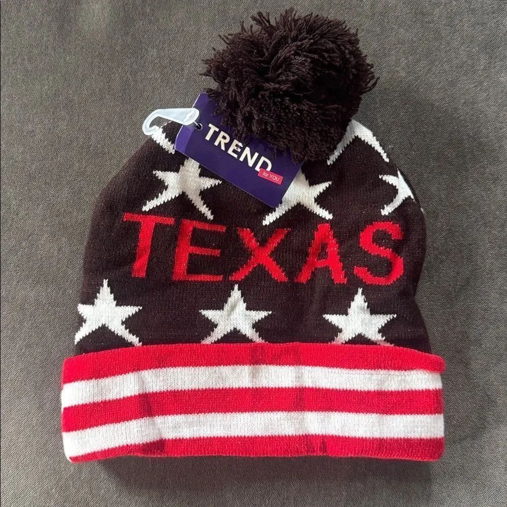 Adult Unisex Brown Red White Texas Beanie with Stars Stripes One Size NWT